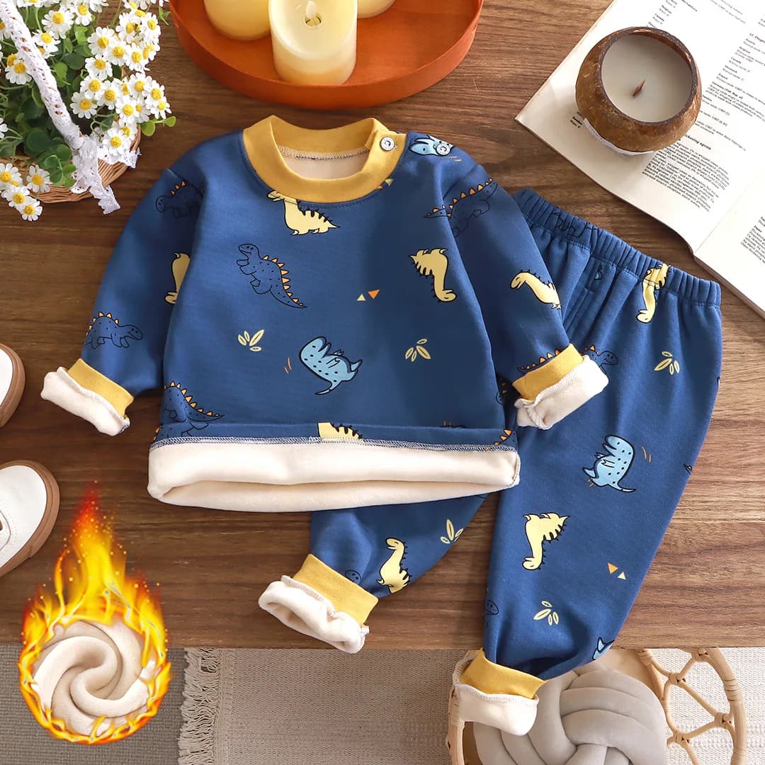 Nuovo autunno inverno bambini pigiama caldo spesso neonati maschi cartone animato manica lunga girocollo pigiama set di abbigliamento da notte per bambini