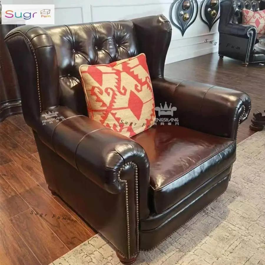 Leather sofa chair, lounge bar, oil waxed leather cigar bar, cow leather pull-up sofa with club top layer
