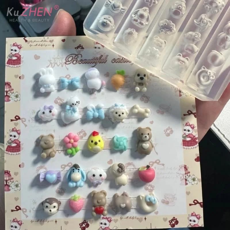 Silicone Cartoon Simpatici Animali Stampo per unghie in silicone 3D Design di frutta fai da te Stampo trasparente Strumenti di progettazione per manicure Decorazione per unghie