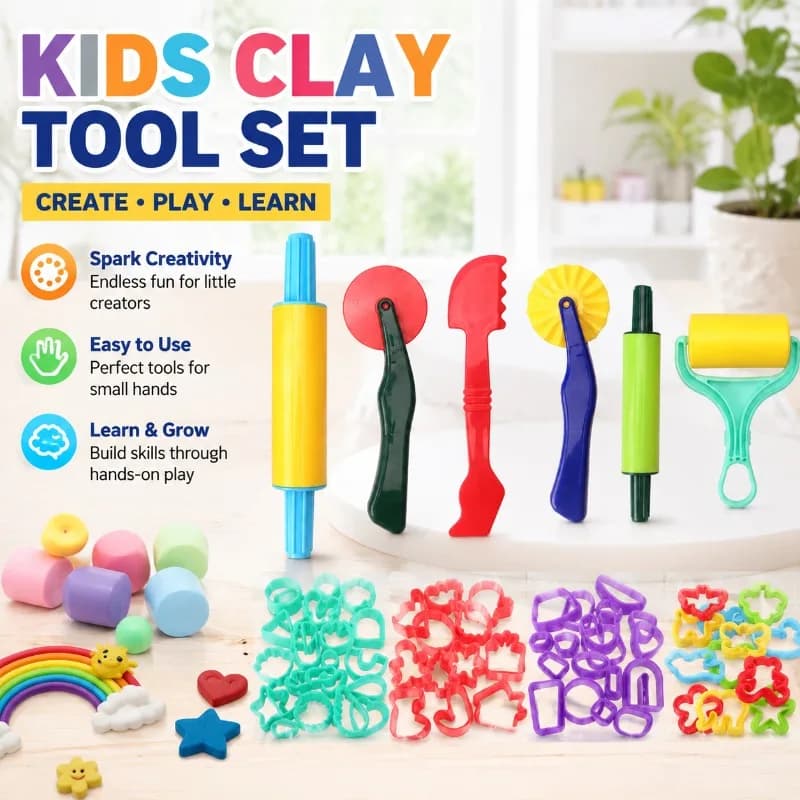 Clay Tool Set for Kids DIY Polymer Clay Molds Colorful Playdough Stamping Educational Craft Kit