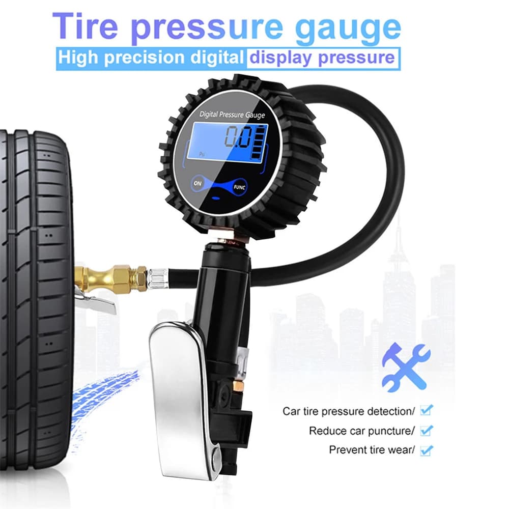 Manometro Digitale 250PSI per Gonfiaggio Pneumatici, in Lega di Alluminio, con Clip per Moto, Biciclette e Auto