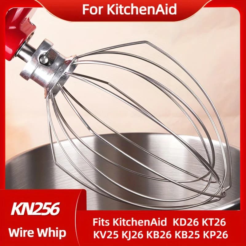 KN256WW 6QT Stainless Steel Wire Whip for KitchenAid Mixer, Food-Grade Whisk Attachment for Eggs, Cream, Mayonnaise, Replacement