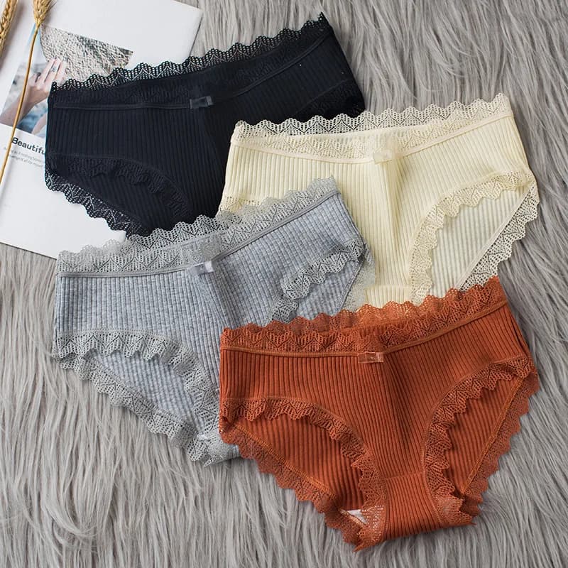 4Pcs New Women's Lace Underwear Cotton Mid Waist Breathable Comfortable Women's Triangle Pants Fashion Sexy Women's Underwear
