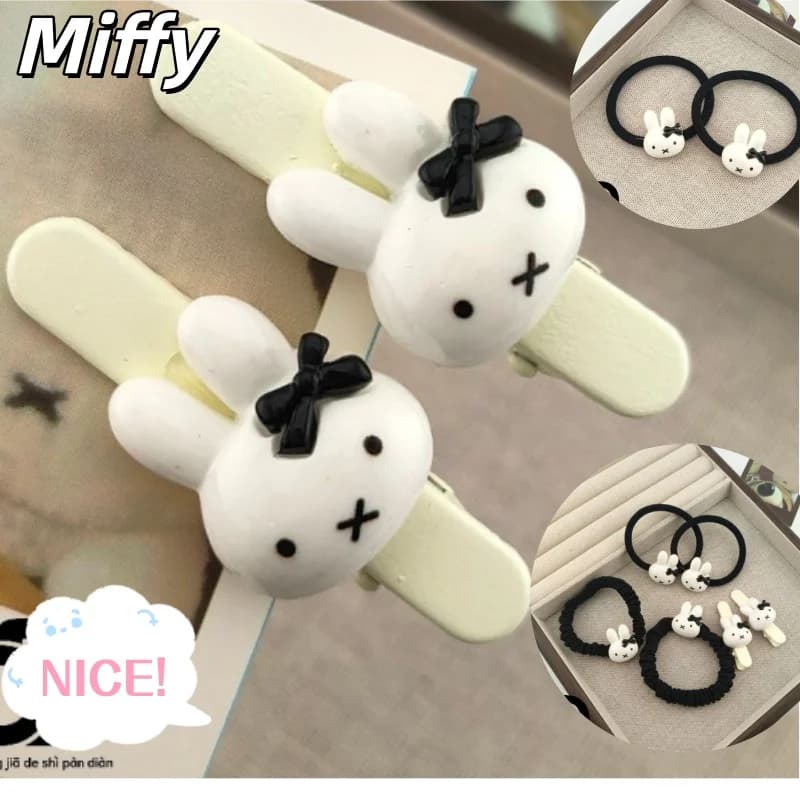 Cute Miffy Bunny Bow Hair Tie, Black Cartoon Duckbill Clip Hair Rope, Ins Style Girl Hairband for Besties
