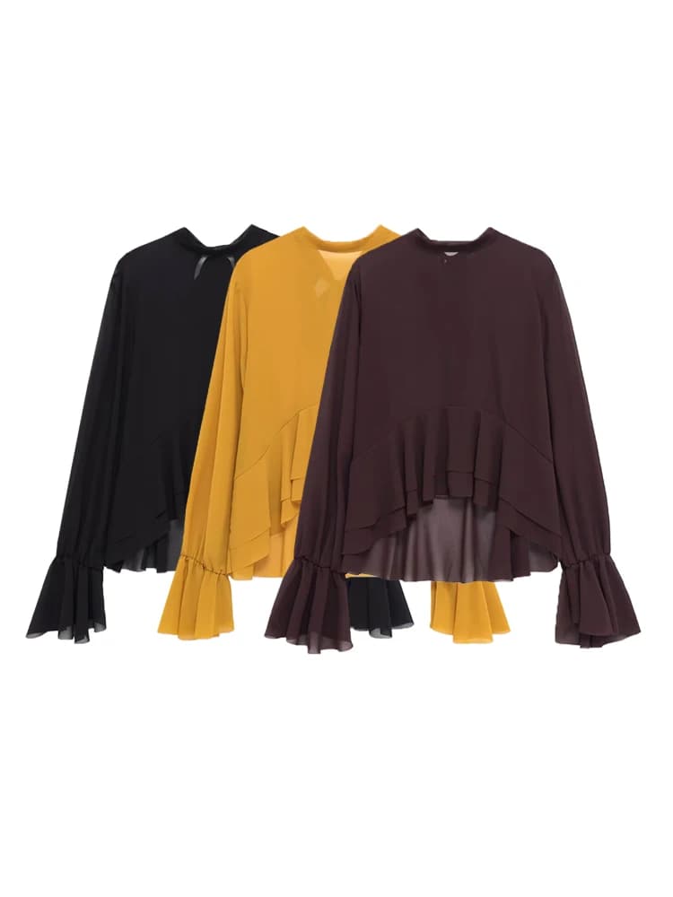 Women's Asymmetrical Shirt Chic Women's Fashionable Sexy Women's Shirts Long Sleeved With Bow On The Back