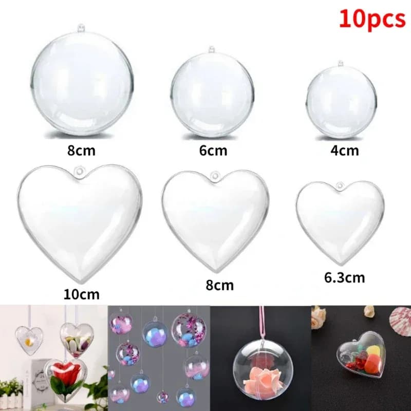 10 palline trasparenti aperte in plastica per ornamenti natalizi, palline trasparenti per decorazioni per scatole regalo per bambini, feste di Natale