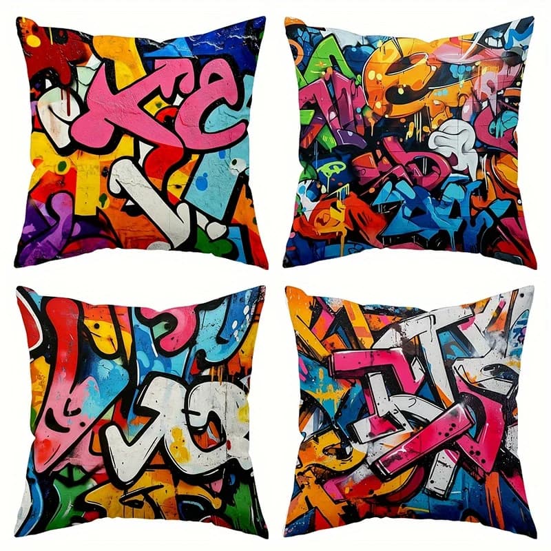 Fodere per cuscini con stampa graffiti colorata per decorazioni domestiche, adatte per divano, camera da letto, auto
