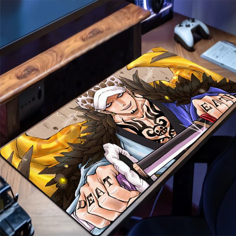 Tappetino per mouse Accessori per PC da ufficio Tappetino per tastiera Anime One Piece Trafalgar D Water Law Pattern Tappetino per mouse HD in gomma antiscivolo Tappetino da scrivania