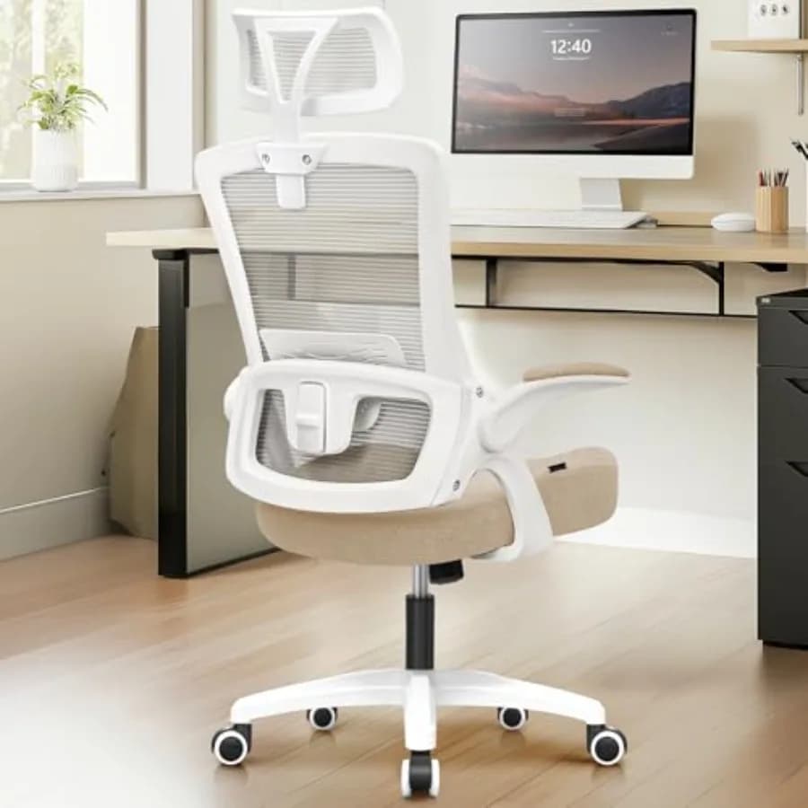Sedia da Ufficio Gaming Ergonomica con Schienale Alto, Supporto Lombare e Poggiatesta Regolabile, Seduta in Rete Traspirante, Rotelle e Funzione Ribaltabile