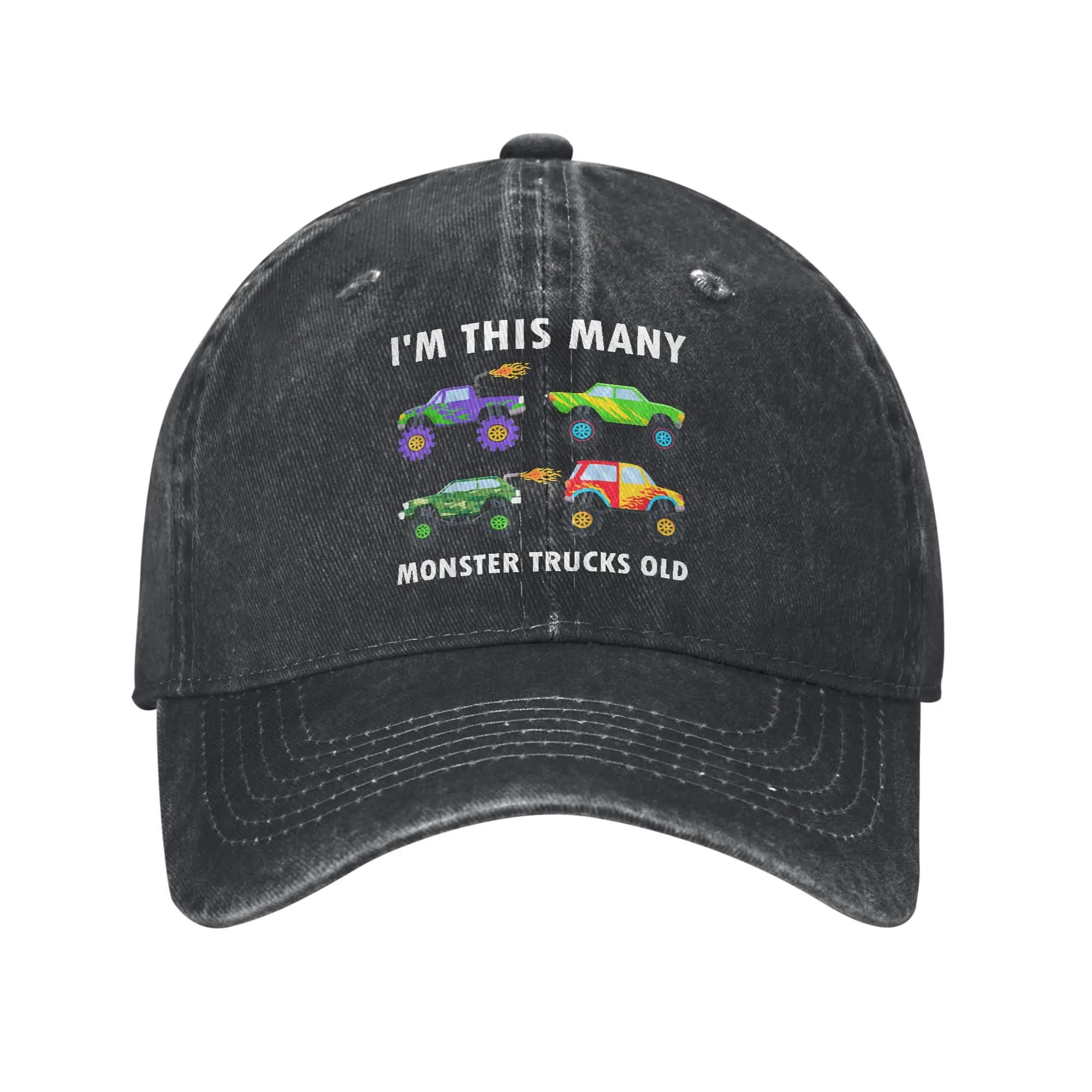 Kids 4 Years Old Boy Monster Trucks Old 4th Birthday Washed Baseball Cap Trucker Hat Summer Unisex Hunting Camping Baseball Caps