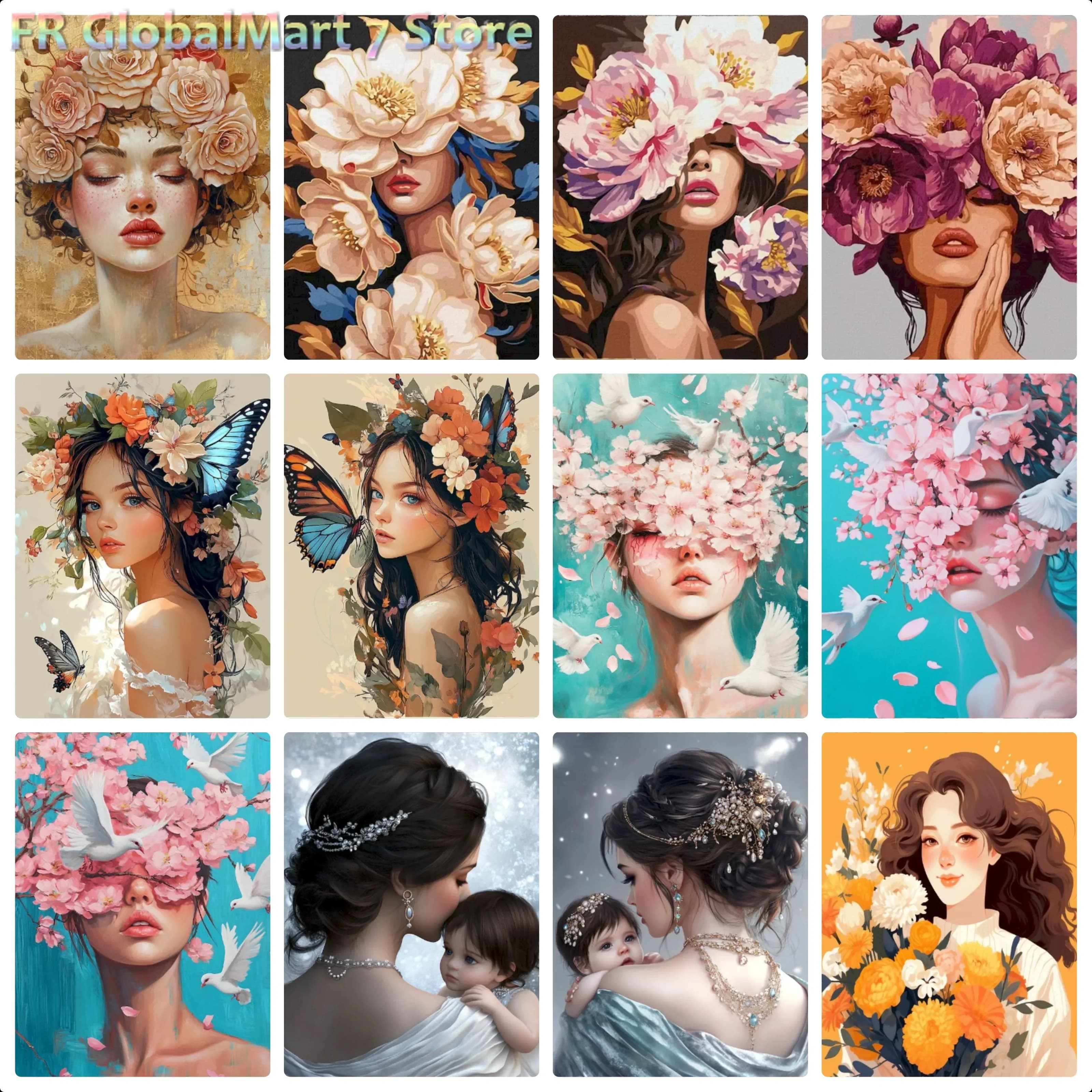 Girl, Butterfly & Flowers 5D Diamond Painting – DIY Full Drill Diamond Art Kit – Landscape Diamond for Home Decor or Gift