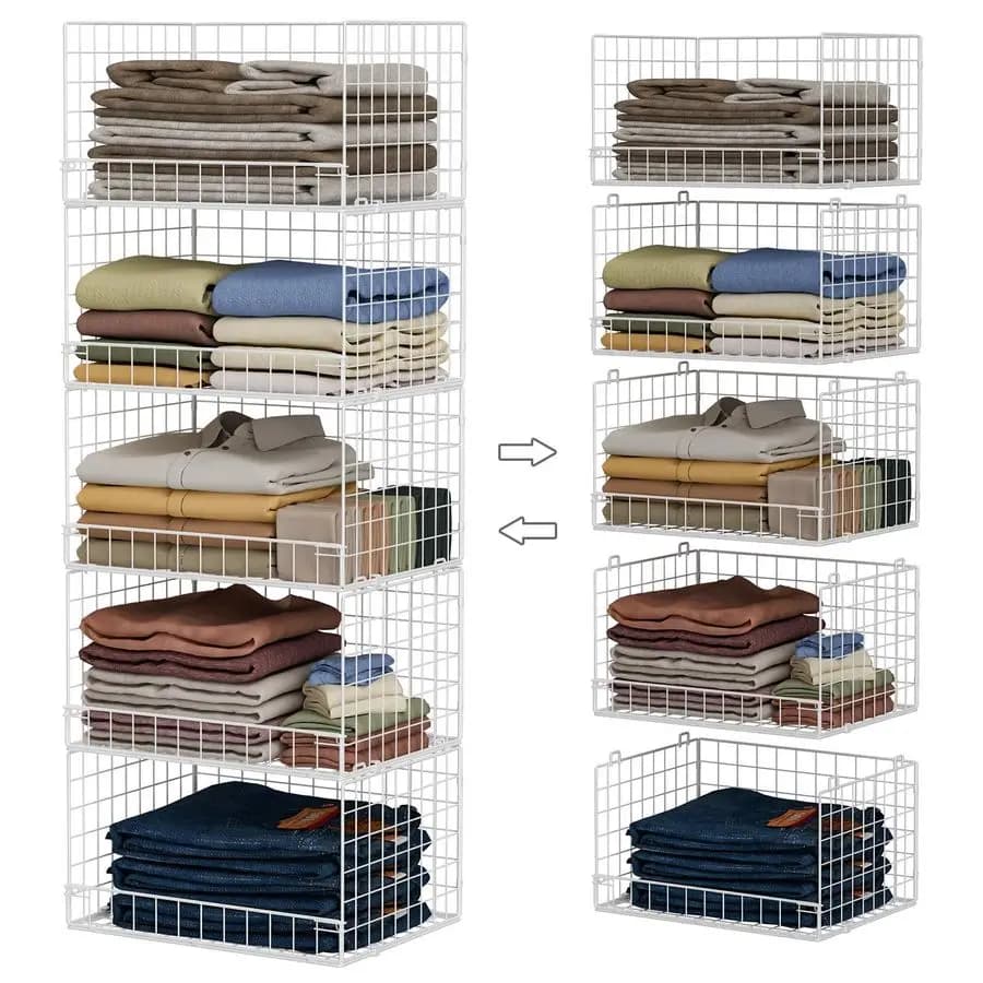 Organizzatori per armadi impilabili e cestello portaoggetti Sistema di organizer per scaffali pieghevoli per armadio, contenitori salvaspazio per vestiti Cassetto O