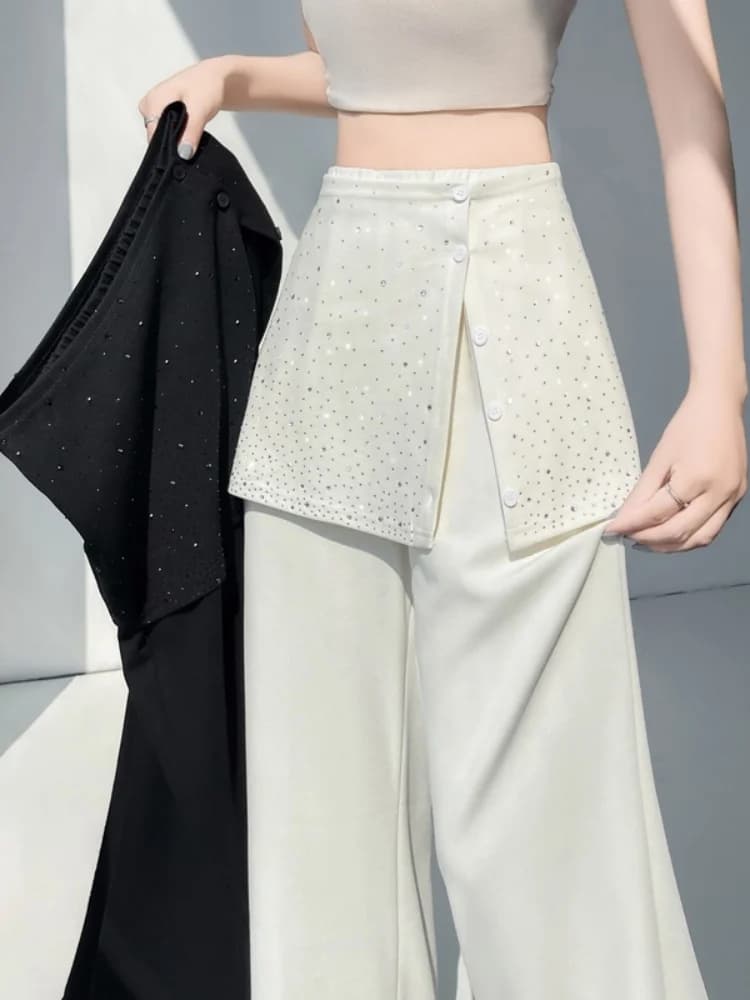 High Waist Wide Leg Micro Flared Skirt Pants Women's Casual Draped Floor Length Pants Spring Summer 2026 New Style Glitter