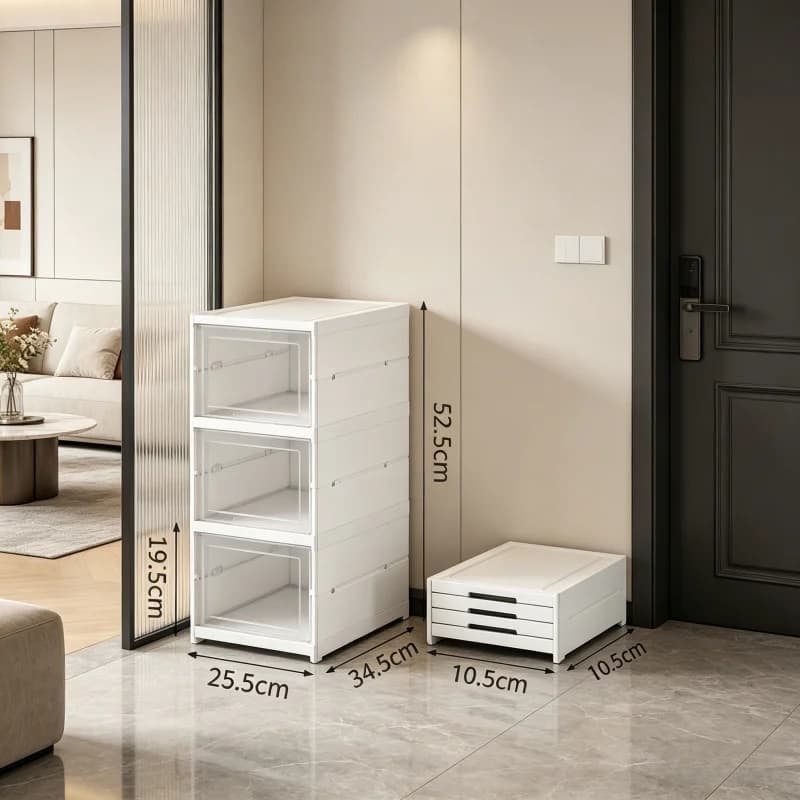 Scatola Portascarpe Pieghevole a 3 Livelli, Organizzatore Trasparente per Sneaker, Scaffale Impilabile Antipolvere per Armadio Domestico