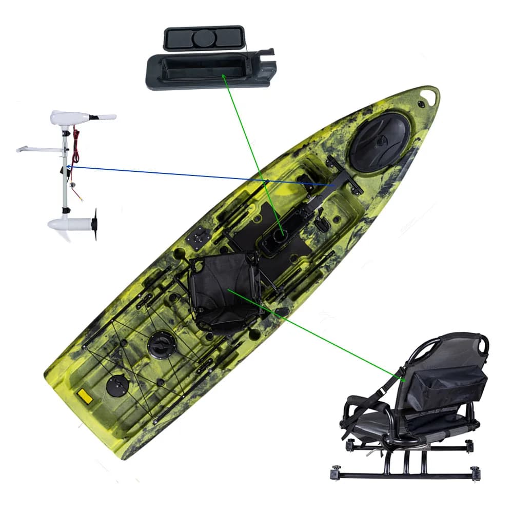 Kajak Fornitura diretta in fabbrica Pedale in plastica PE Supporto per canna da pesca Paddle Motor Canoa Kayak per acqua in mare fluviale