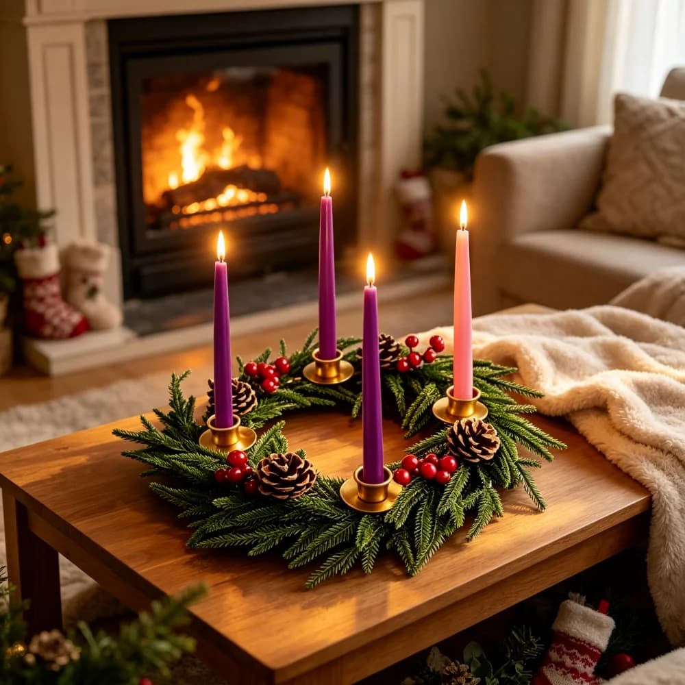 30CM Advent Wreath Candle Holder Traditional Christmas Centerpiece Ring for 4 Candles Ideal for Home Church Holiday Table Decor