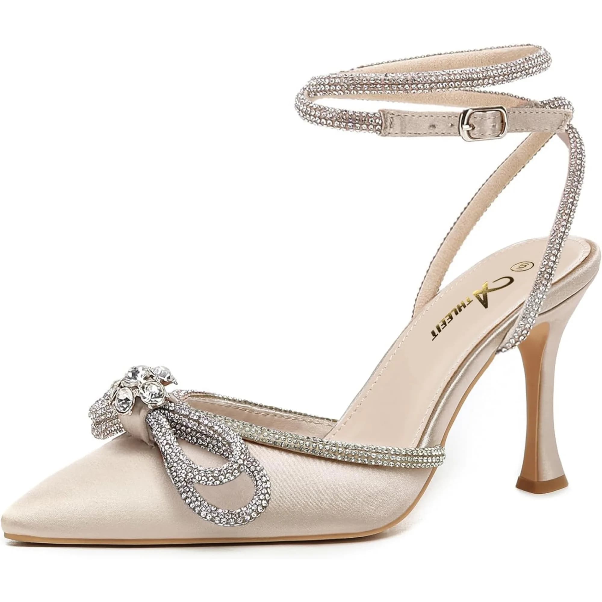 Women's Rhinestone Shoe Heel Ankle Strap Pointed Toe Sandals With stiletto heel Wedding shoes with décolleté