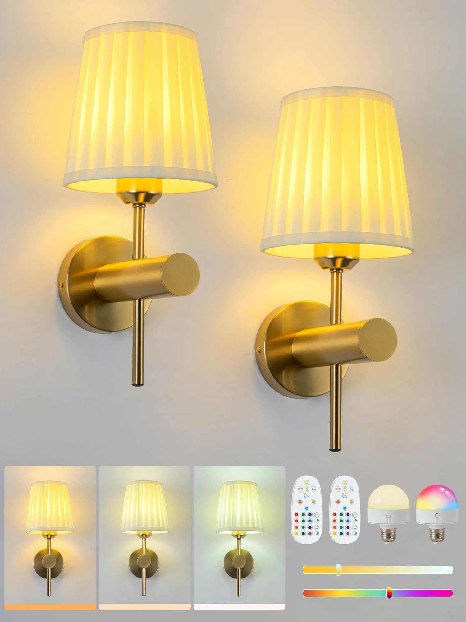 Lampada da parete a batteria, lampada da parete wireless ricaricabile, dimmerabile con 12 RGB e 3CCT, lampada da parete con telecomando, adatta per camera da letto, soggiorno, corridoio