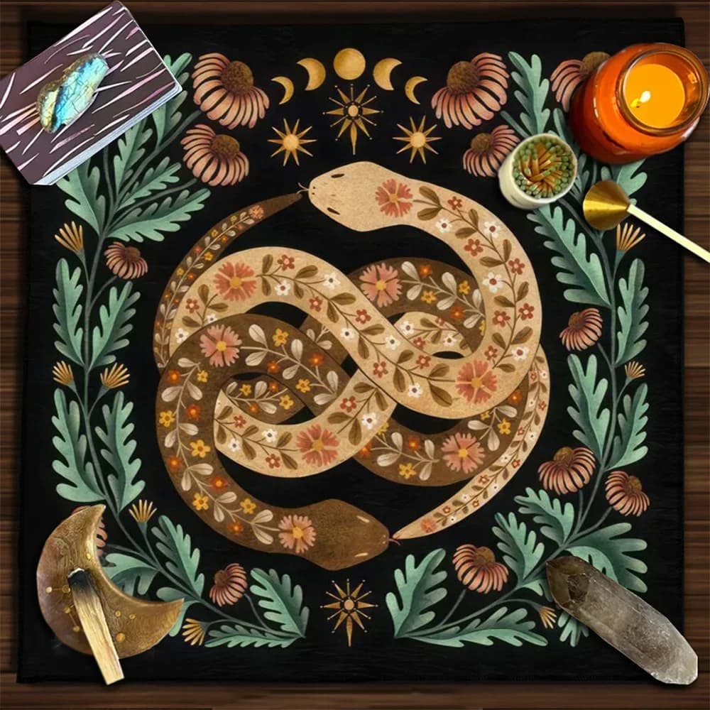 50/75cm Snake Plant Altar Cloth Flower Moon Phase Tarot Card Tablecloth Board Game Fortune Astrology Oracle Pad Wall Tapestry