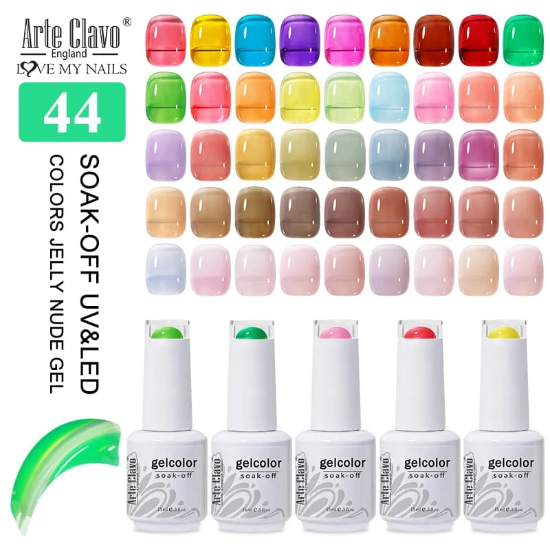 Art Clavo 15ml 44 Colors Jelly Nude Gel Nail Polish Semi Transparent Summer Pink Clear Fishing Translucent UV Nail Art Gel DIY