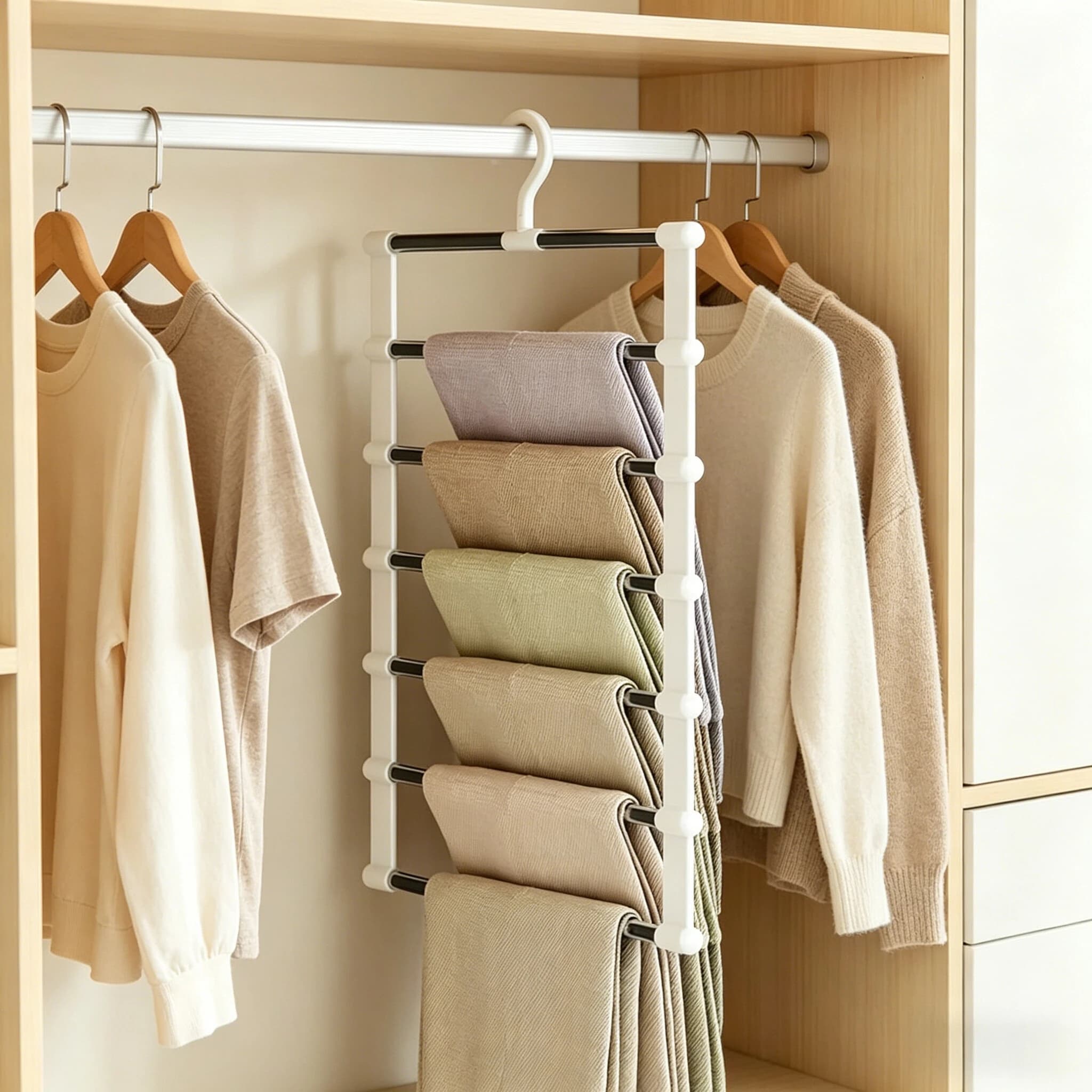 Appendiabiti Multifunzionale Salvaspazio per Pantaloni, Jeans, Gonne e Abiti, Organizzatore per Armadio e Guardaroba