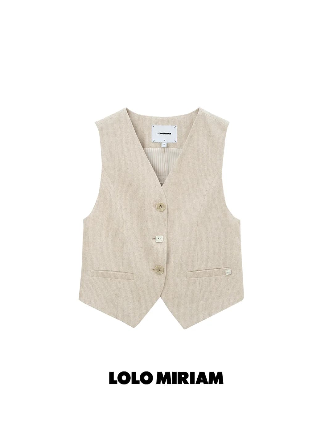 Minimalist Pure Color Vest LOLO MIRIAM26 Spring Summer Women's Casual Style V-Neck Short Length Thin Cotton Linen Blend Jacket