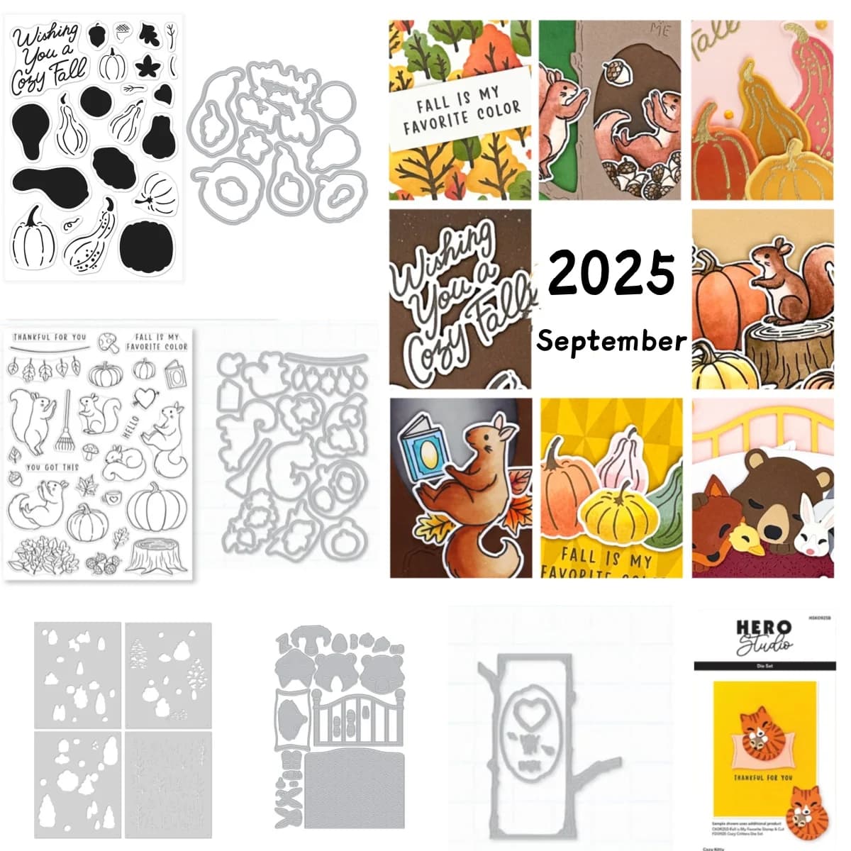 Autunno 2025 Zucca Ceppo di albero Scoiattolo Fustelle in metallo Timbri trasparenti Stencil per fai da te Creazione di carte regalo Scrapbook Halloween