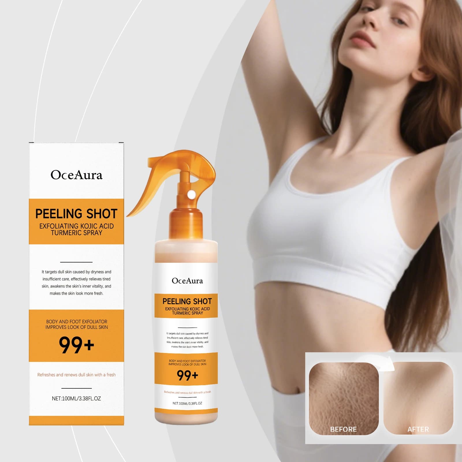 Spray esfoliante corpo alla curcuma all'acido cogico con acido ialuronico niacinamide per schiarire le macchie scure esfoliazione delicata 100 ml