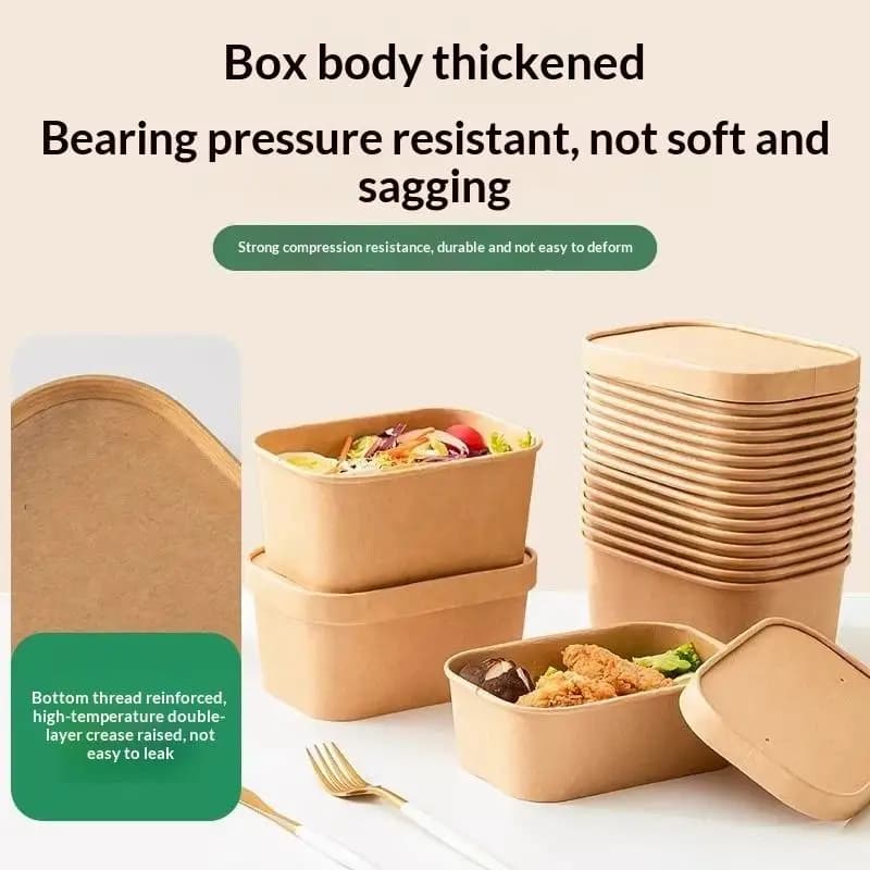 Square Disposable Lunch Box Paper Food Container Kraft Leak: 10Pcs Proof Lid Packing