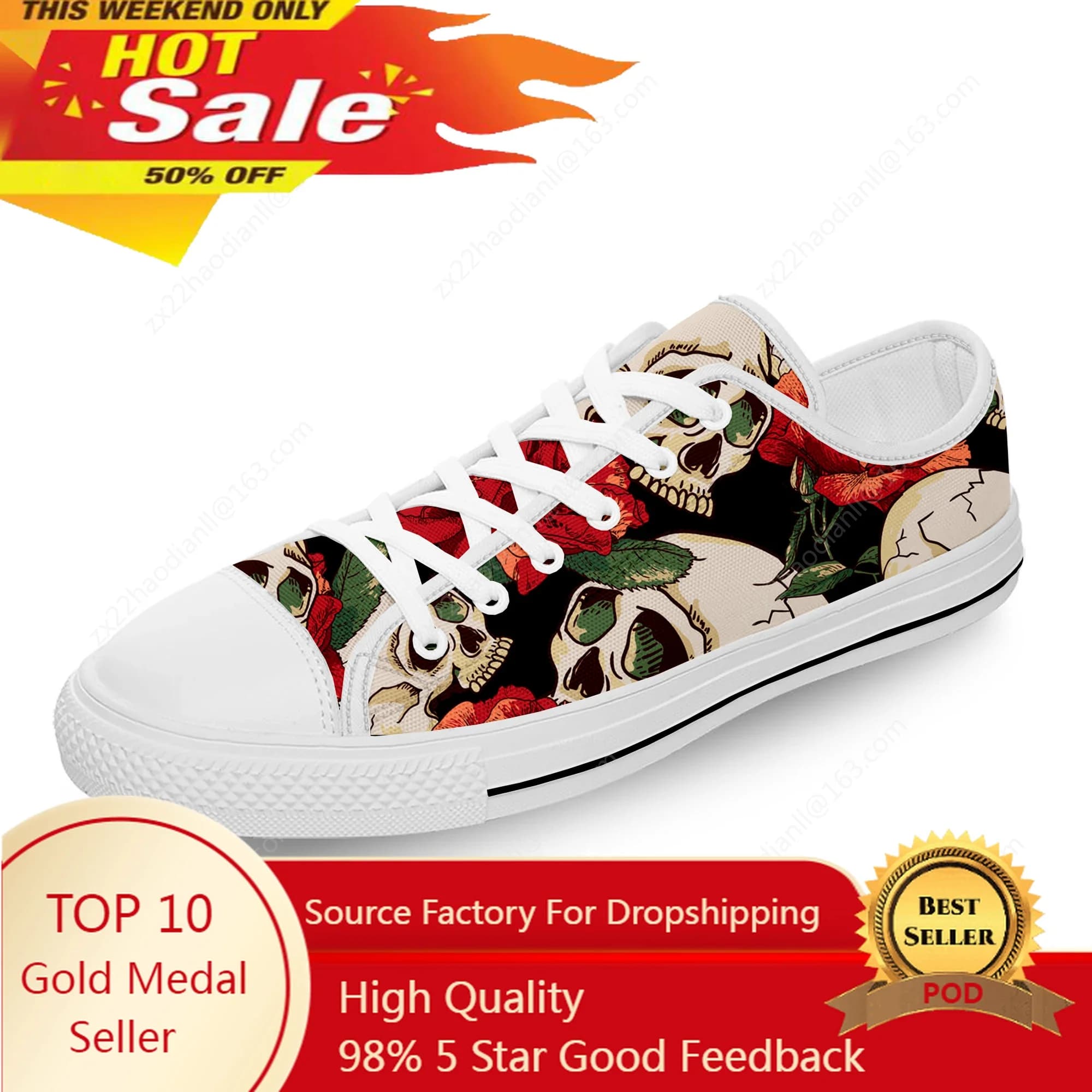 Day of The Dead Skull Halloween White Cloth Fashion 3D Print Low Top Canvas Shoes Men Women Lightweight Breathable Sneakers