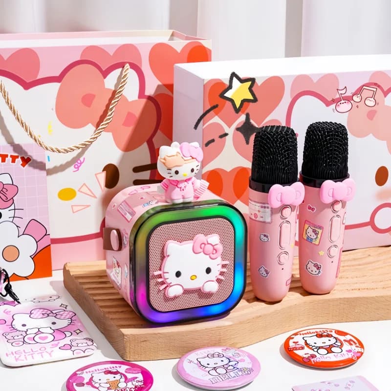 Macchina per karaoke Anime Hello Kitty Altoparlante Bluetooth wireless Simpatico lettore musicale USB Kuromi Microfono Giocattolo regalo per bambini