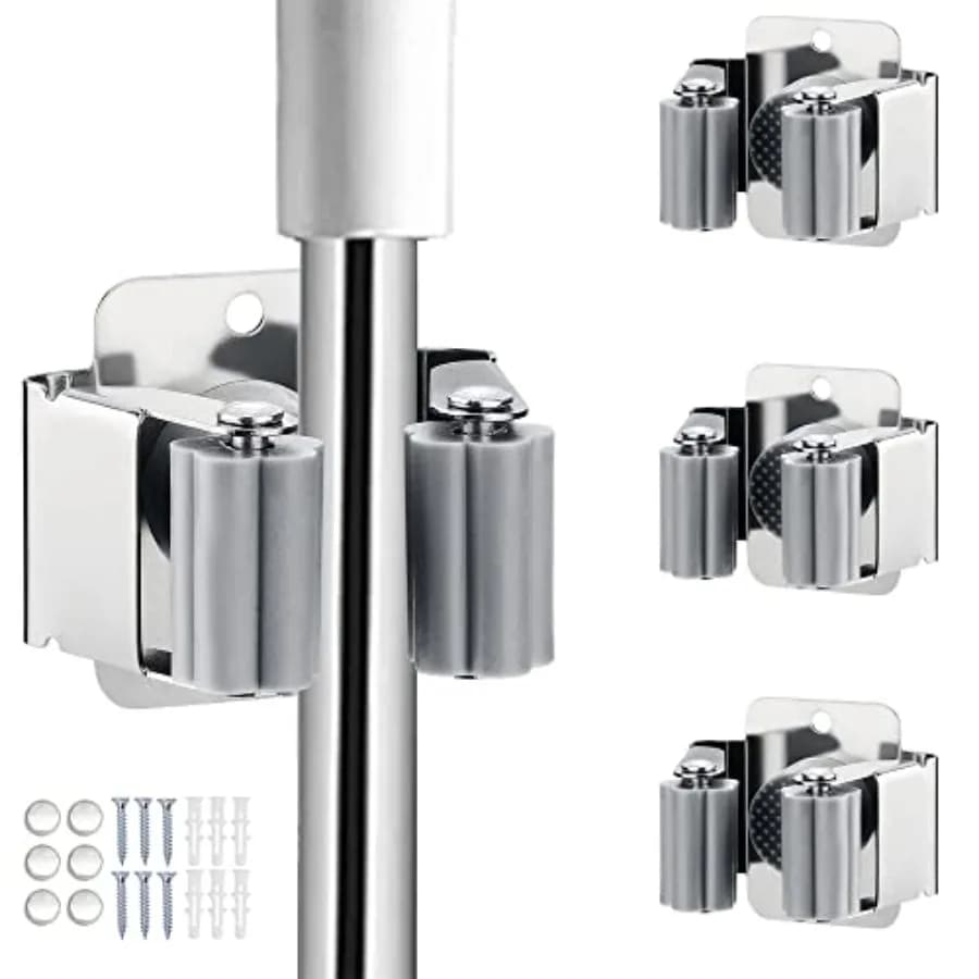Set di 3 Supporti per Scope e Mop, Organizzatore Resistente per Attrezzi da Giardino, Porta Manici per Rastrello e Pala, Appendi-Mop in Acciaio Inossidabile Supporto a Parete