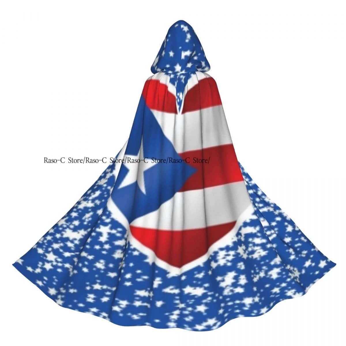 Hooded Cloak Unisex Cloak with Hood Puerto Rico Heart Flag Print Cloak Vampire Witch Cape Cosplay Costume