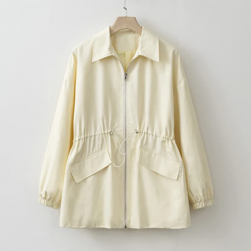 Giacca autunno inverno giallo crema per donna manica lunga elastico in vita regolabile cappotto casual 2025 New Lady Commuter Outwears