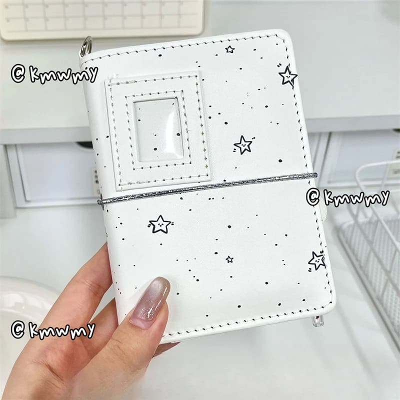 Star M5 White Leather Binder Notebook Journal Diary Portable Pocket Photo Album Idol Photo Collect Book