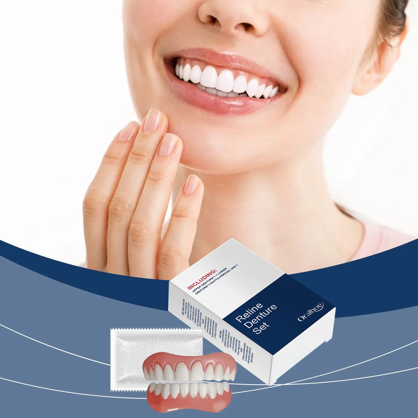 Denti finti Protesi Dente temporaneo Simulazione orale Bretelle Impiallacciature superiori inferiori Protesi Sbiancanti Protesi ortodontiche in silicone