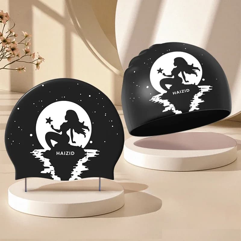 Women's Swimming Heads Ear Protection for Long Hair Printed Swimming Heads Large Silicone Swimming Heads Pool Accessories