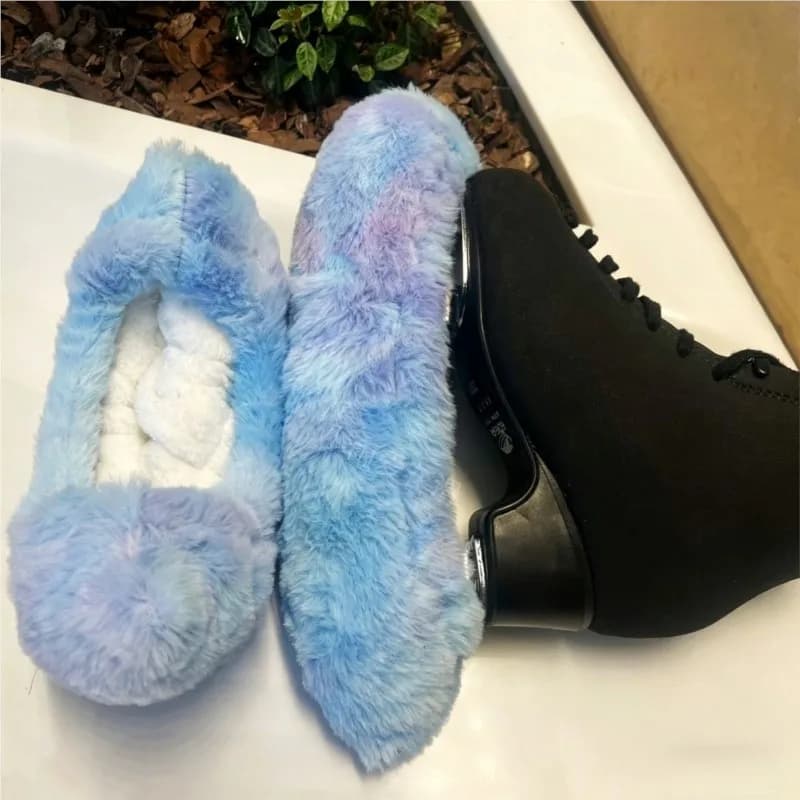 Coprilama Morbido per Pattinaggio Artistico, Arcobaleno Rosa Blu con Fiocco, per Adulti, Assorbente, in Peluche, Antiruggine, Antigraffio, Protezioni per Pattini da Ghiaccio