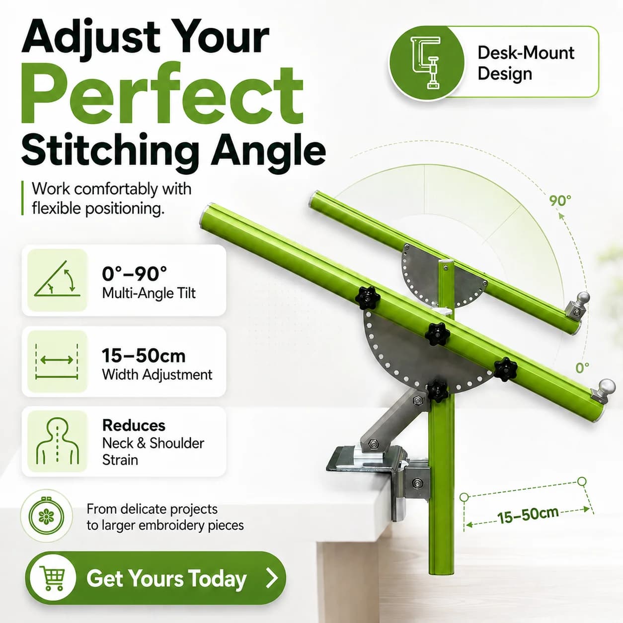 Adjustable Aluminum Alloy Embroidery Hoop Stand Desk Mount Cross Stitch Frame Holder Heavy Duty Table Clamp Needlework Support