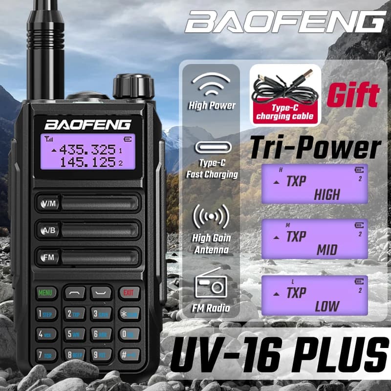 BAOFENG UV-16 PLUS Walkie Talkie ad alta potenza a lungo raggio Type-C Dual Band VHF UHF Ham Radio bidirezionale UV16 Pro Max V2 UV-5R Aggiornamento