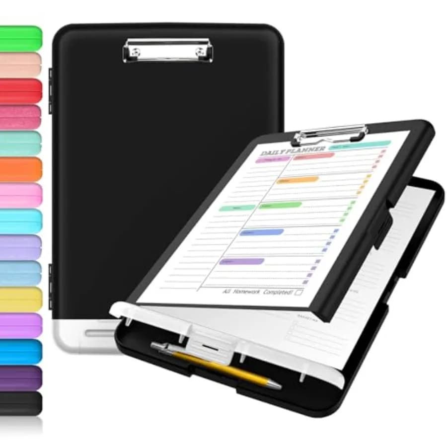 Portablocco con Scomparto Portaoggetti, Clipboard 8.5 x 11 con Portapenna, Scatola Organizzativa in Plastica per Documenti Formato Lettera, Legal, A4, Basso Profilo