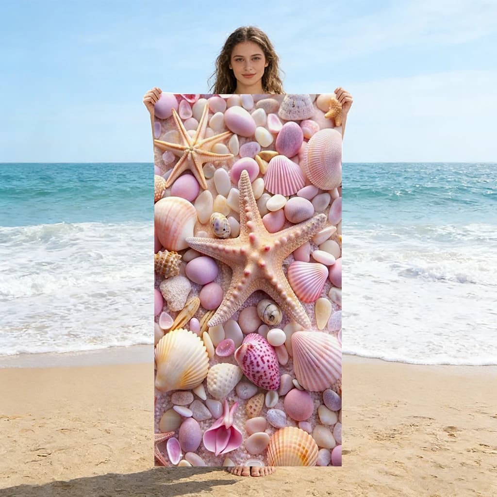 1 pezzo di asciugamano da spiaggia con stampa di stelle marine rosa, ad asciugatura rapida, adatto per piscina in riva al mare, campeggio, vacanze, yoga, per viaggi in famiglia