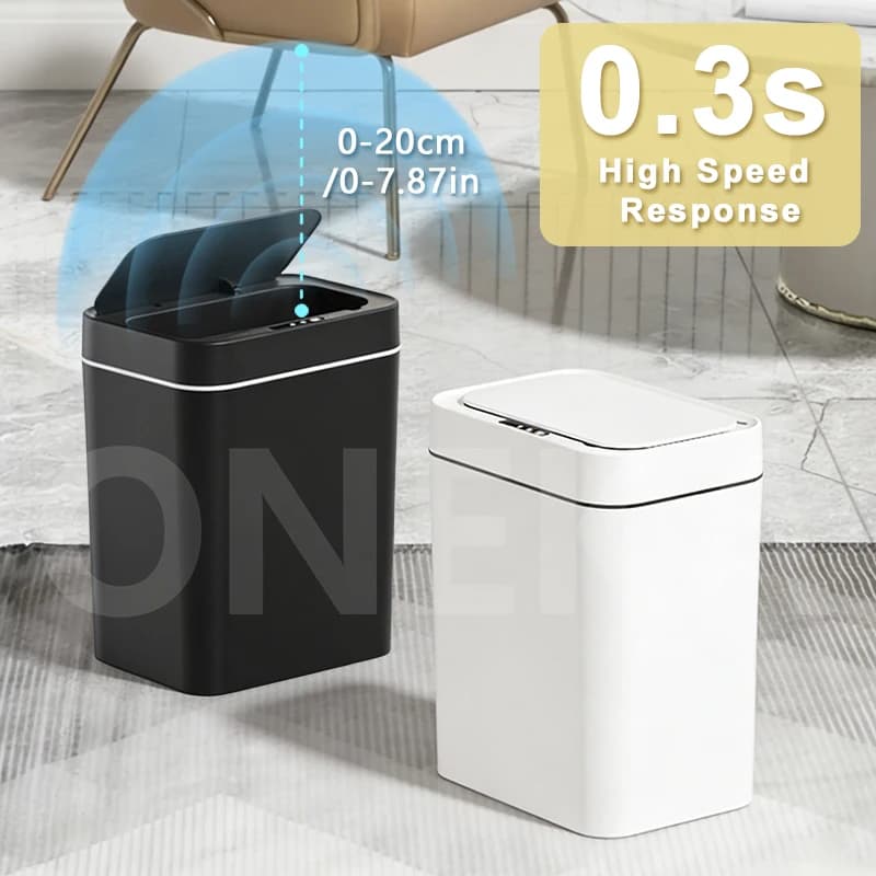 Cestino Intelligente con Sensore Automatico Senza Contatto, Bidone della Spazzatura a Batteria per Casa, Cucina, Bagno, Ufficio