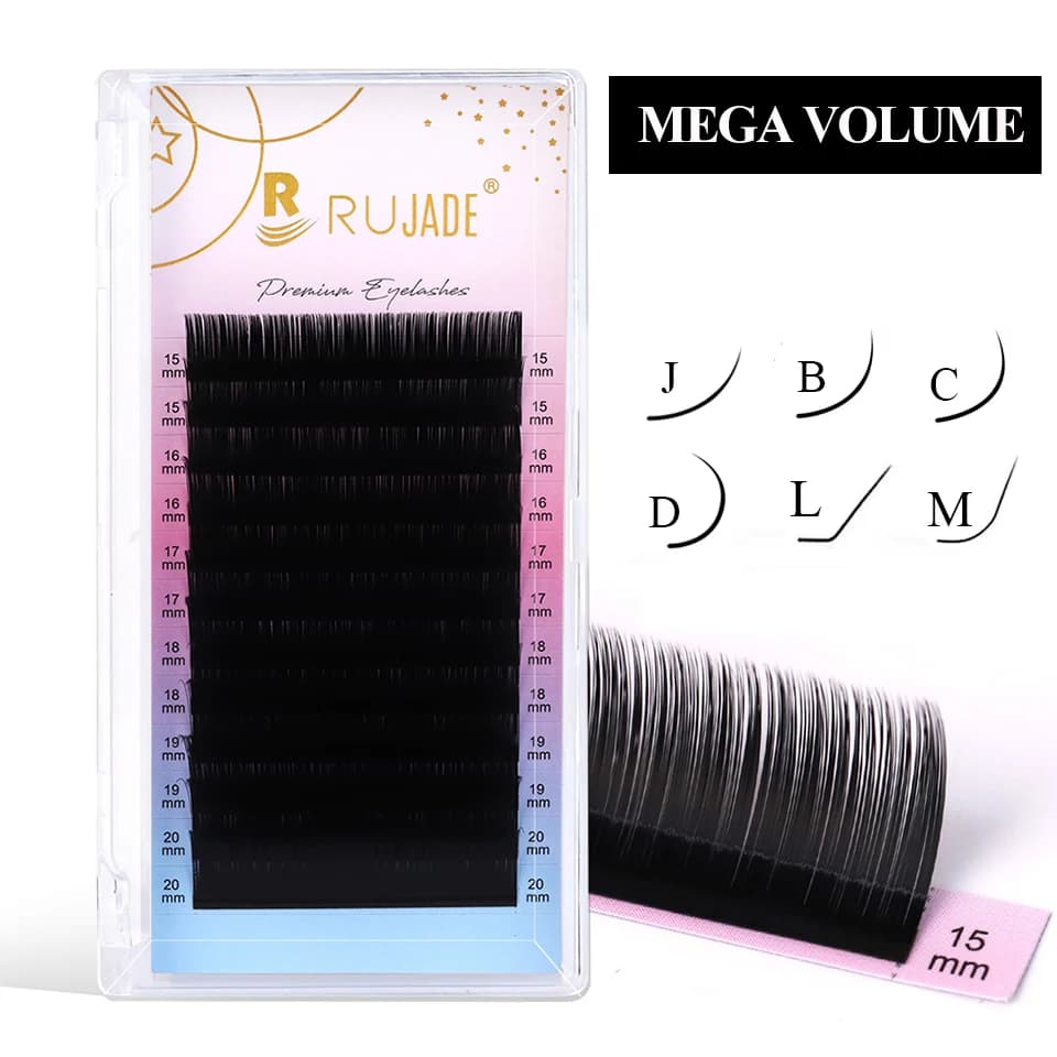 Extension ciglia individuali in visone sintetico morbido nero opaco Rujade B J C D Curl, volume russo, ciglia classiche regolari