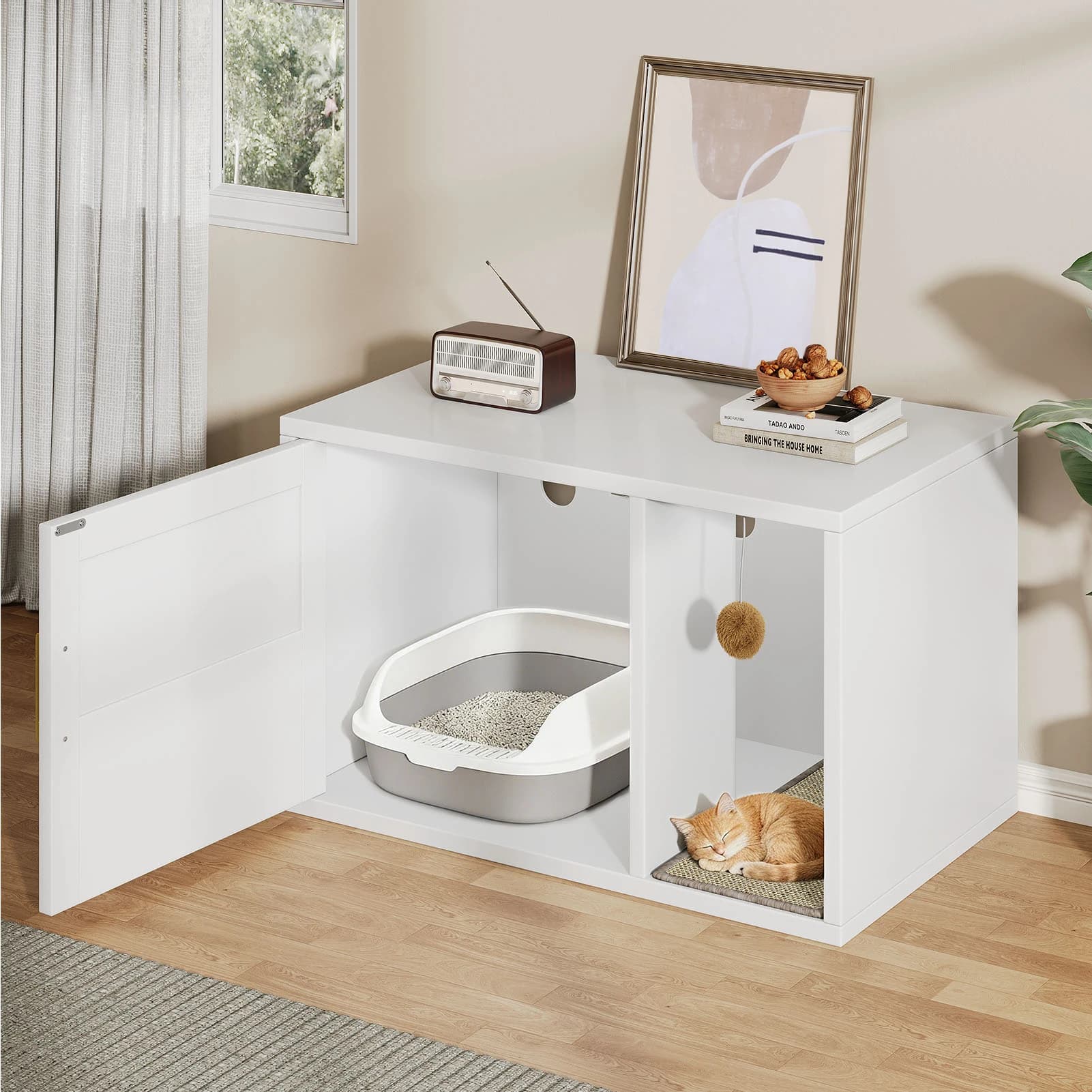 Mobiletto per Lettiera per Gatti Multifunzionale Moderno, Tavolino da Salotto e Camera da Letto, Arredo per Bagno dei Gatti