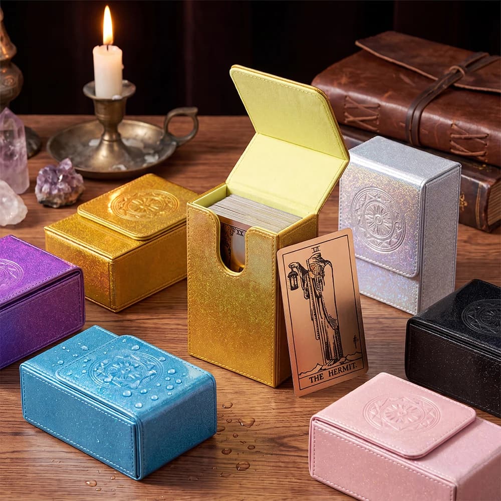 Glitter PU Magnetic Tarot Card Box Waterproof Oracle Card Storage Case Divination Card Holder Protective Deck Box Gifts