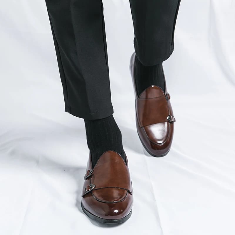Scarpe Casual in Pelle da Uomo, Scarpe Eleganti da Cerimonia, Mocassini alla Moda con Fibbia, Scarpe da Guida Comode