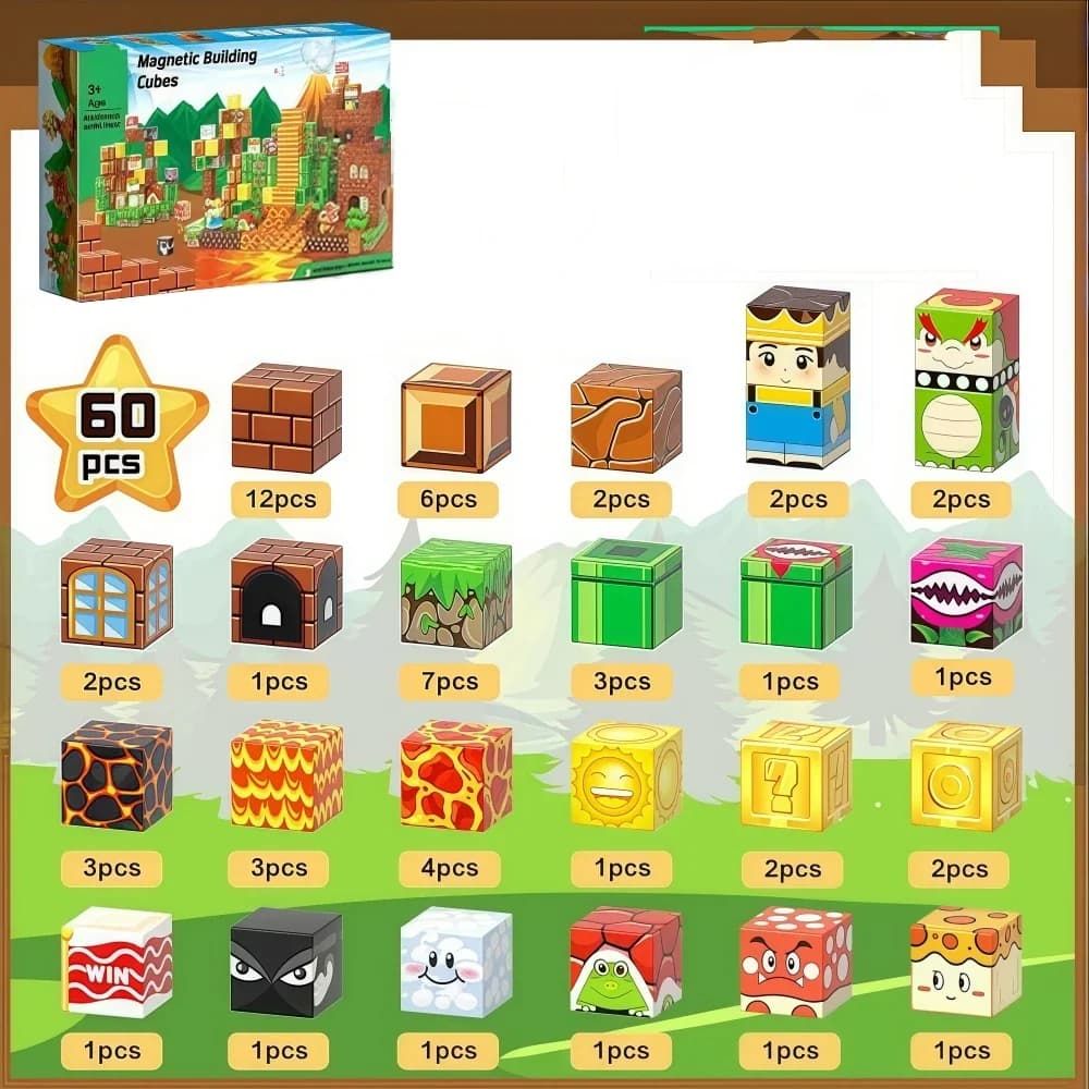 Kit di costruzione di piastrelle magnetiche 60 pezzi King Castle Puzzle 3D Gioco creativo STEM Giocattoli di apprendimento Regalo premium per le vacanze dei bambini