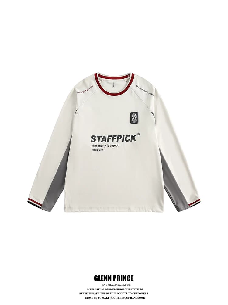 GPstudio American Retro Spliced Color Block Long Sleeve T-Shirt Men's Autumn Sun Protection Running Sport Design Top