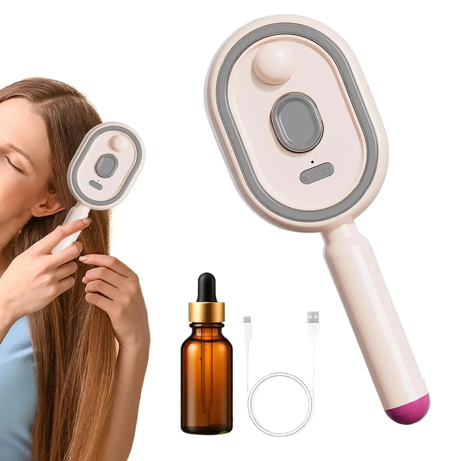Women Hair Detangling Comb Rechargeable Steam Brush with Oil Measuring Cup Straightener for Smoothing Curly Thick Hair